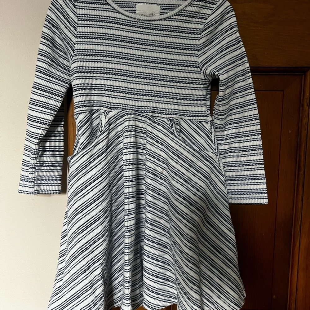 Vignette Striped Kids Dress in navy and White